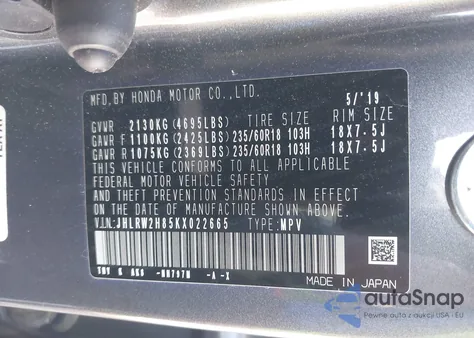 2019 Honda Cr-V Ex-L z USA, uszkodzony, nr VIN JHLRW2H85KX022665